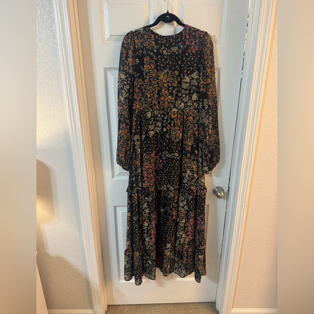 Baltic Born Black Floral Tiered Maxi Dress with Pink and Yellow Accents - Picture 2 of 4